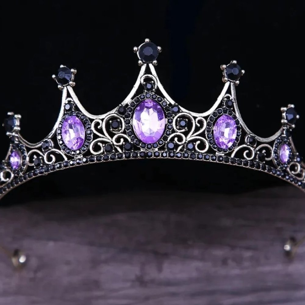 Goth Vintage Purple Tiara Crown birthday gift wedding cosplay Diadem pale gold
